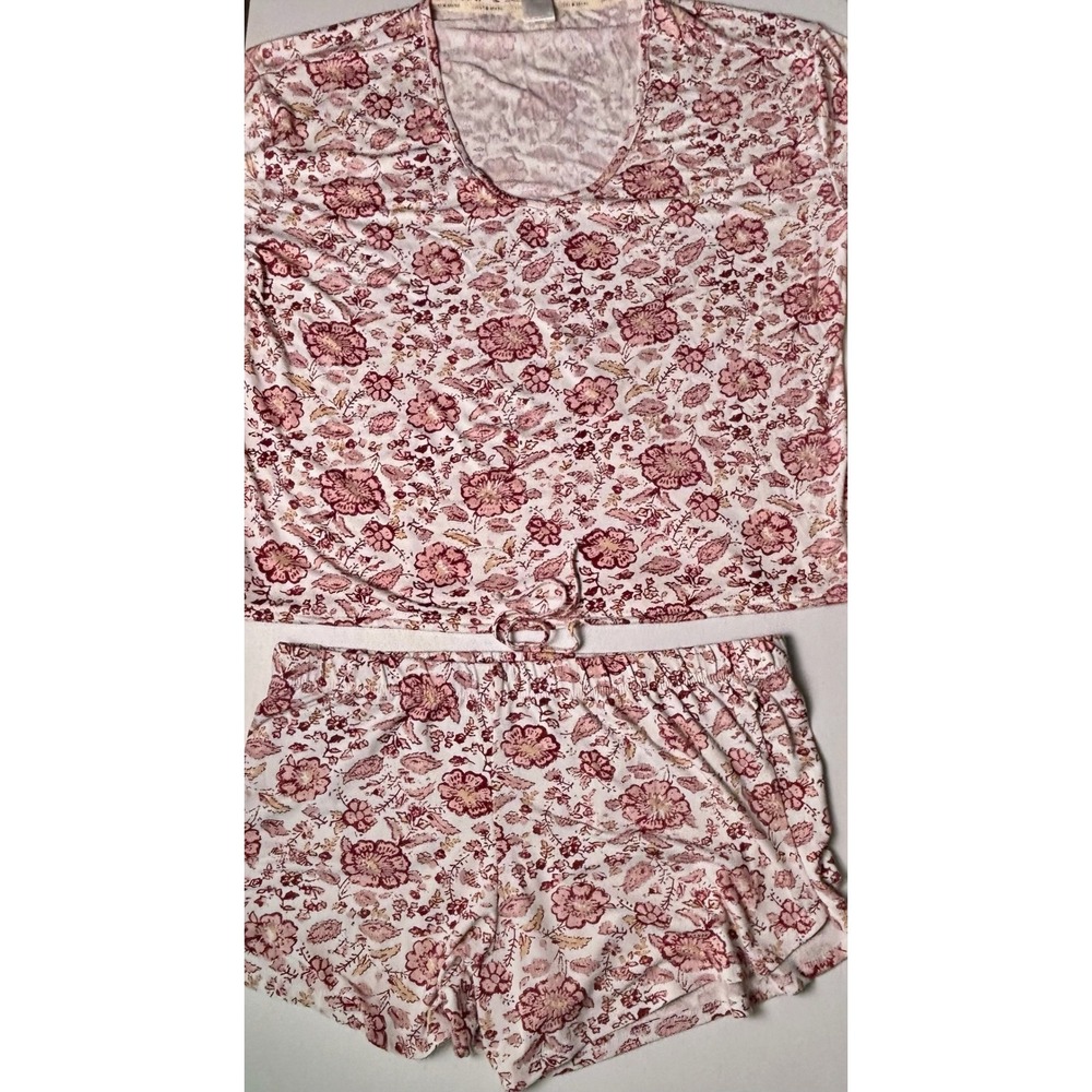 Lucky Brand Pajama Set Women Small Pink Excellent Floral Tie Hem Loungewear - Picture 2 of 12